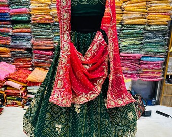 Navratri Lehenga Silk Choli Gotapatti Dupatta, Indian Gujarati Patola Print, créateur bollywoodien, Vêtements traditionnels pour femmes