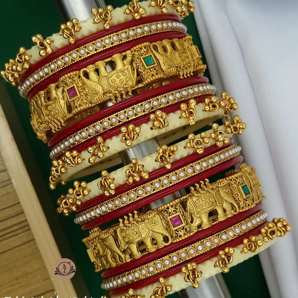 Chura elephant  Rajwadi Chuda Set/ Colorfull Handmade Bangles/Indian Wedding Punjabi Chooda/ Chura Bangles/ Golden Chura Set for Marriage