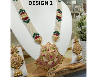 Rani haar pendant set with earrings Pearl statement sabyasachi jadau jewelry indian traditional Hyderabadi pakistani wedding bridal women