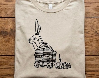 Python Trojan Rabbit T Shirt Funny Holy Grail Comedy Graphic Tee Absurd Humor Retro Movie Shirt Unisex Gift