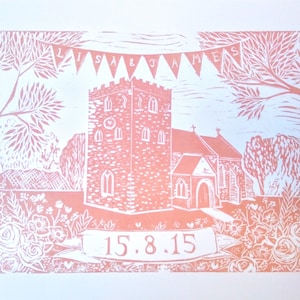 Linocut Custom wedding print Personalised wedding venue portrait Wedding venue illustration Wedding venue sketch Valentines day gift
