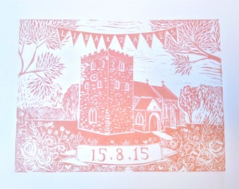 Linocut Custom wedding print Personalised wedding venue portrait Wedding venue illustration Wedding venue sketch Valentines day gift
