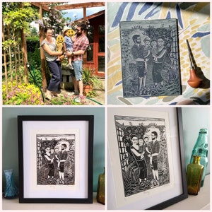 Lino print Custom portrait Custom couple portrait Family portrait illustration Couple portrait from photo Valentines day gift Valentine's image 4