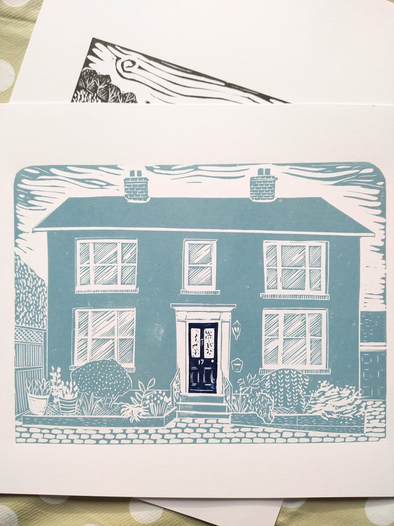 Lino print Custom House portrait Personalised House portrait Lino cut House illustration New home gift Housewarming First home moving gift image 8