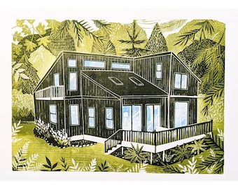 3 layer Custom Linocut House Portrait, Personalized New Home Gift, Housewarming gift