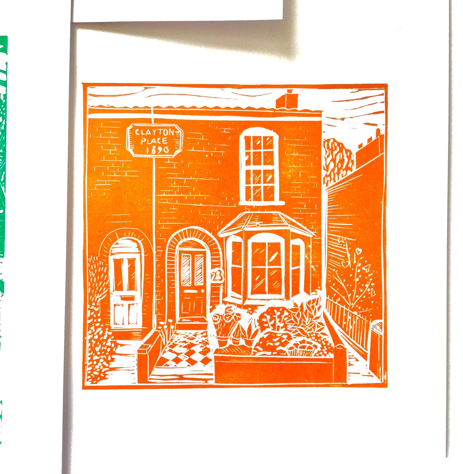 Square Lino Print Custom House Portrait Print House Etsy