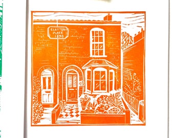 Square Lino print Custom house portrait print House illustration House gift New home Housewarming gift First home gift Neighbour moving gift
