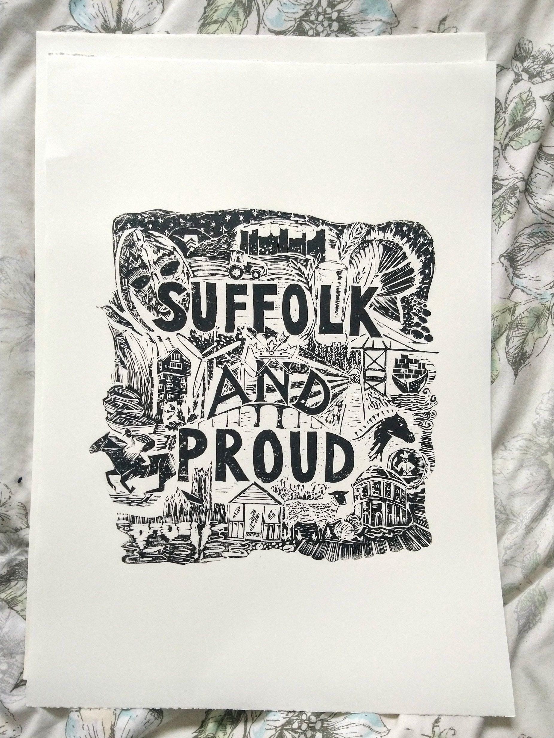 Original lino print Suffolk and proud Suffolk art Suffolk Etsy
