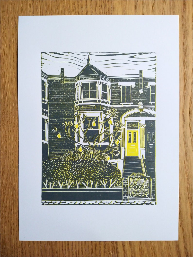 Lino print Custom House portrait Personalised House portrait image 1