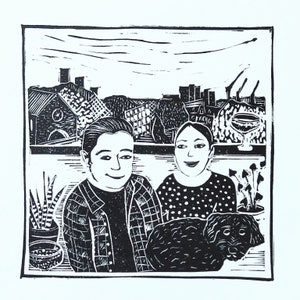 Lino print Custom portrait Custom couple portrait Family portrait illustration Couple portrait from photo Valentines day gift Valentine's image 5