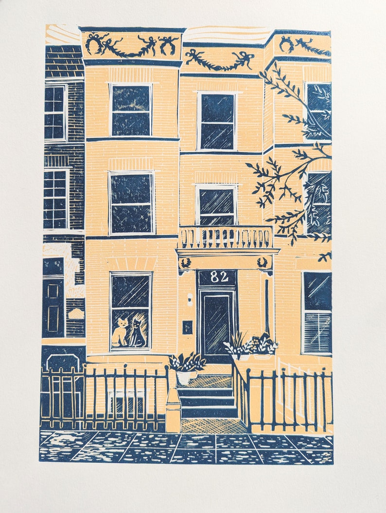 Lino print Custom House portrait Personalised House portrait Lino cut House illustration New home gift Housewarming First home moving gift image 2
