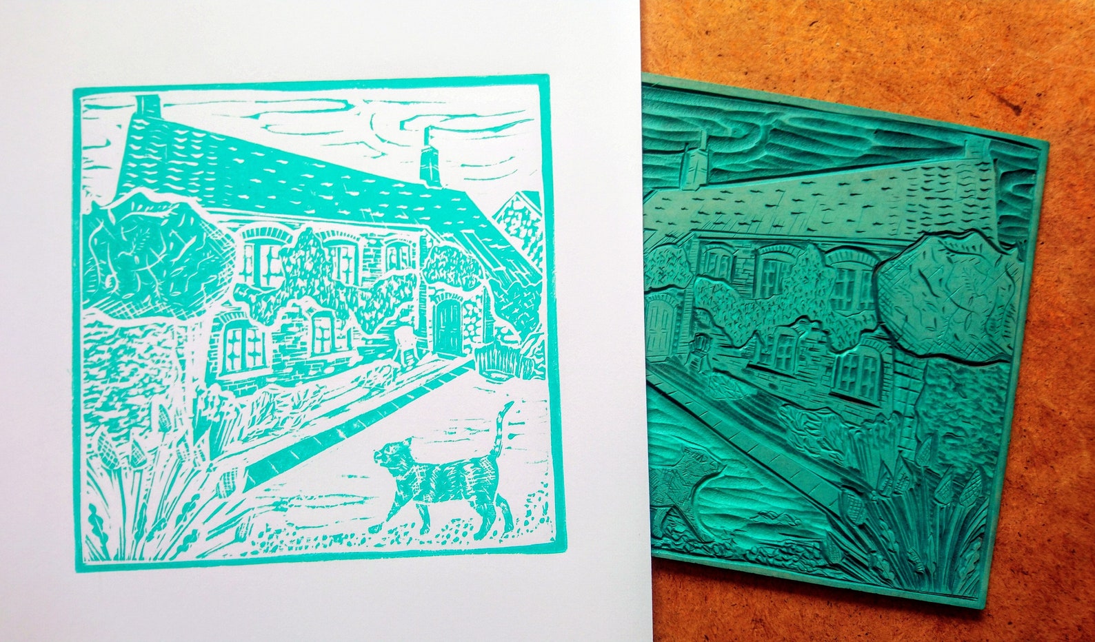 Square Lino Print Custom House Portrait Print House Etsy