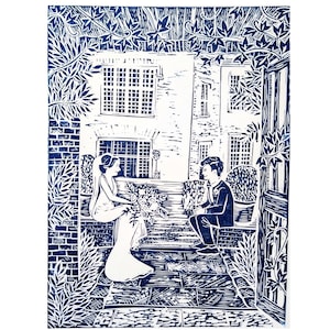 Linoleografia Ritratto di matrimonio personalizzato Linoleografia Ritratto di coppia personalizzato Regalo del primo anniversario Regalo di anniversario personalizzato Anniversario di carta