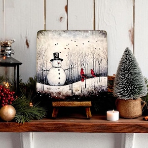 Winter folk art decor,Mini wood plaques,Holiday easel display,unique holiday gift,Whimsical Christmas art, hostess gift,rustic winter accent