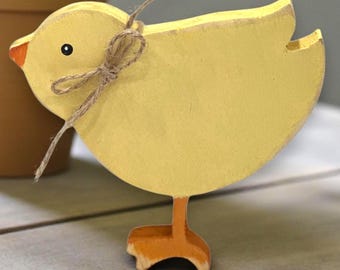 Wooden Chick Decor, Easter Spring Shelf Sitter, Farmhouse Tiered Tray Decor,  Yellow Chick