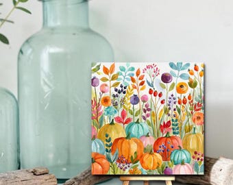 Colorful Pumpkin Easel Sign, Fall Hostess Gift, Thanksgiving Shelf Decor, Cottagecore Fall, Summerween decorating