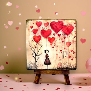 Whimsical love scenes for gifts, Wooden love plaques for home decor, Valentine wood sign with easel, Rustic anniversary gift, Best Friend