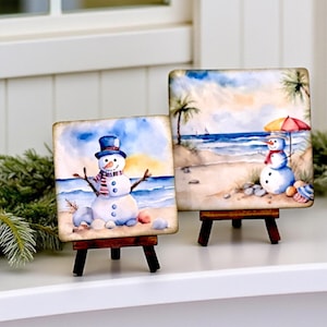 Coastal Christmas Snowman Wood Sign: Beachy Holiday Decor zdjęcie 1