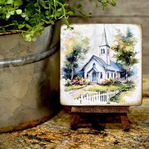 Watercolor church-themed gifts for Easter and Spring, Christian-themed home decor, wooden easel and sign set, Rustic faith-based gifts