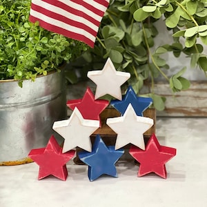Mini wooden stars,Rustic patriotic stars decor, Americana home decor,USA tiered tray, set of 3, red, white, and blue bowl filler,Farmhouse