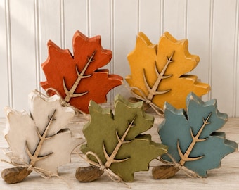 Wooden Fall Leaves, Maple Leaf Shelf Sitter, Rustic Autumn Tiered Tray Decor, Thanksgiving Table Accent