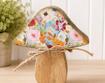 Wood Mushrooms, floral Cottagecore Fall Decor, Autumn Mushroom Decor, Tiered Tray Mushroom, Woodland Shelf Decor, Grandmacore