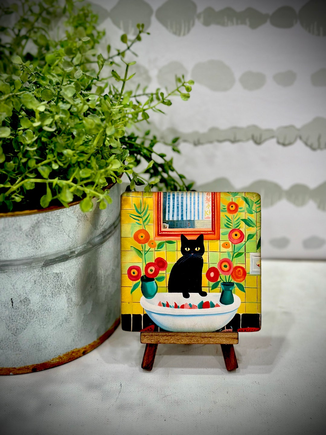 Folkart Cat Signs With Easels, Black Cats, Cat Lover Gift Cat, Feline