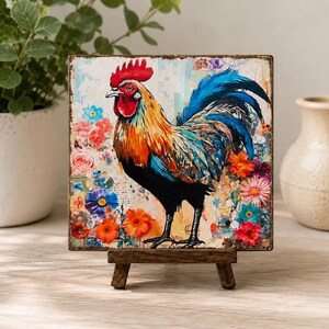 Rooster Kitchen Decor, Mini Wood Sign with Easel, Farmhouse Shelf Sitter, Small Giftable Home Accent