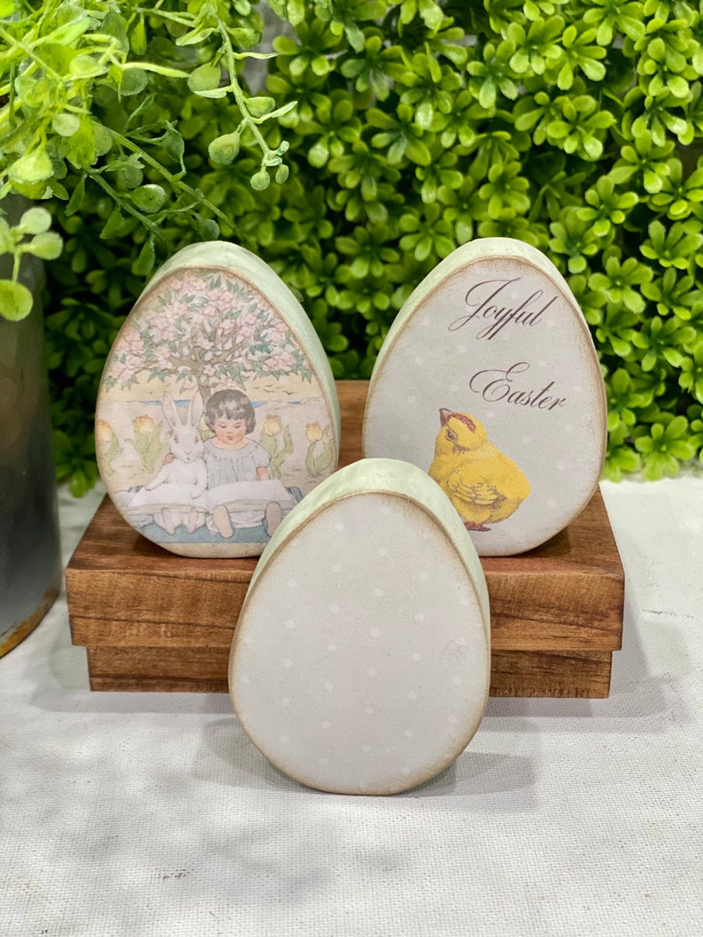 Wooden Decoupaged Easter Eggs Vintage Eggs Set of Three Etsy