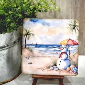 Coastal Christmas Snowman Wood Sign: Beachy Holiday Decor zdjęcie 6