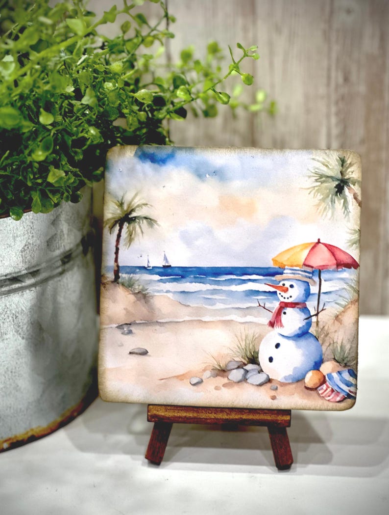 Coastal Christmas Snowman Wood Sign: Beachy Holiday Decor zdjęcie 6