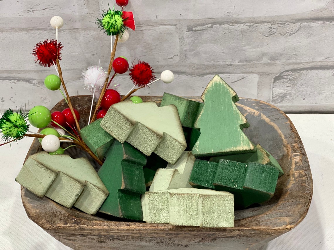 Mini Wood Christmas Trees Tree Bowl Fillers Christmas Tier Etsy