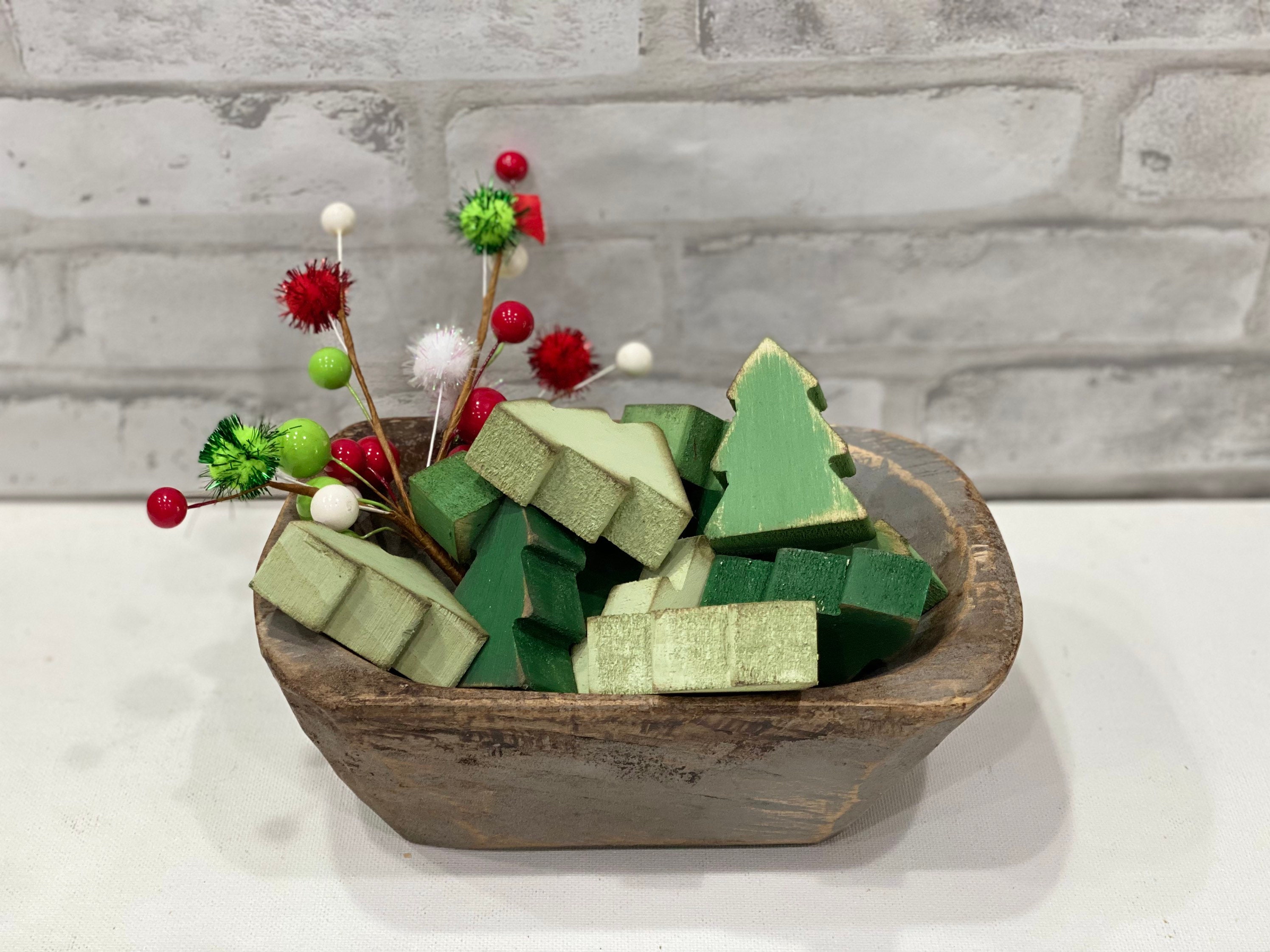 Mini Wood Christmas Trees Tree Bowl Fillers Christmas Tier Etsy