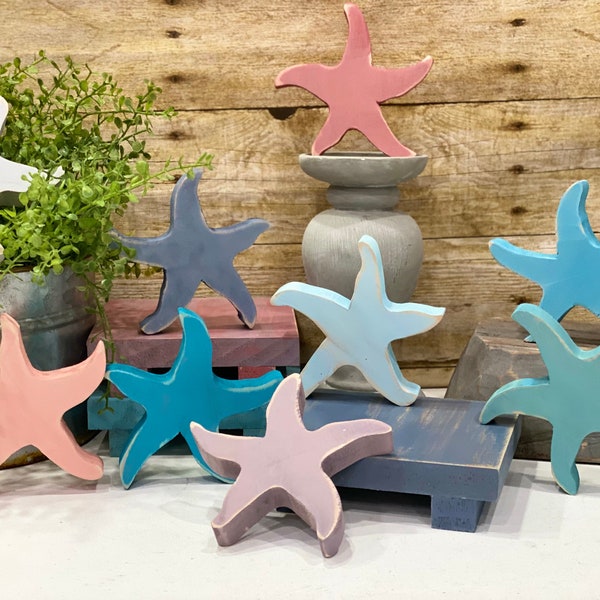 Wood starfish, coastal decor, beach house accents, nautical wood decor, summer tiered tray, coastal farmhouse palette, beach lover, ocean