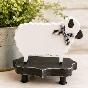 Wooden Sheep Decor, Freestanding Farmhouse Spring Shelf Decor, Rustic Cottagecore Home