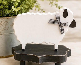 Wooden Sheep Decor, Freestanding Farmhouse Spring Shelf Decor, Rustic Cottagecore Home