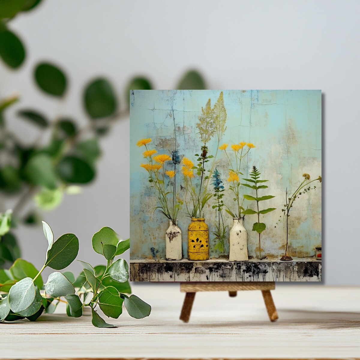 Grunge Aesthetic Nature-inspired Wooden Signs, Folk Art-inspired Botanical Signs With Matching Easels, Vibrant Nature-themed Mini Art, Gift - Etsy