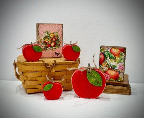 Farmhouse fall apple decor, Rustic apple tiered tray , Personalized wood apple teacher gift, Vintage apple kitchen sign ,Fall coffee bar