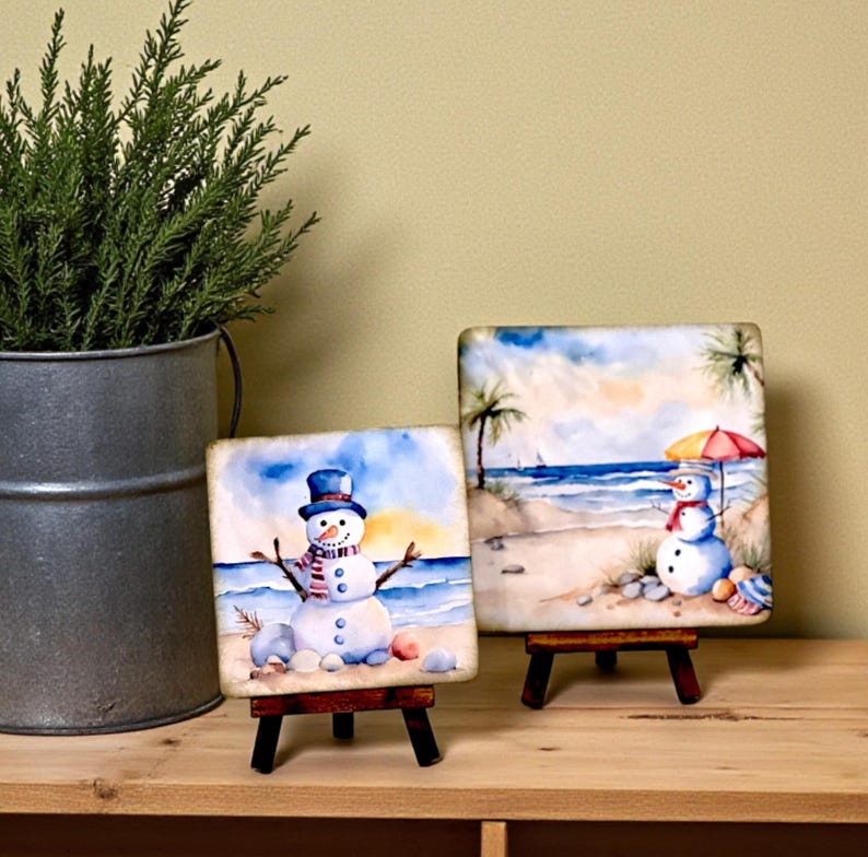 Coastal Christmas Snowman Wood Sign: Beachy Holiday Decor zdjęcie 2