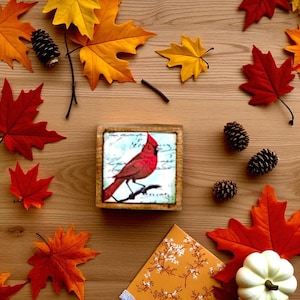 cardinal sympathy gift, mini wood sign memorial decor, bird lover gift, cardinal sign for memorial tiered tray, vintage cardinal art
