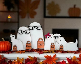 Personalized Halloween Ghost Family Decor: Engraved Wood Keepsake