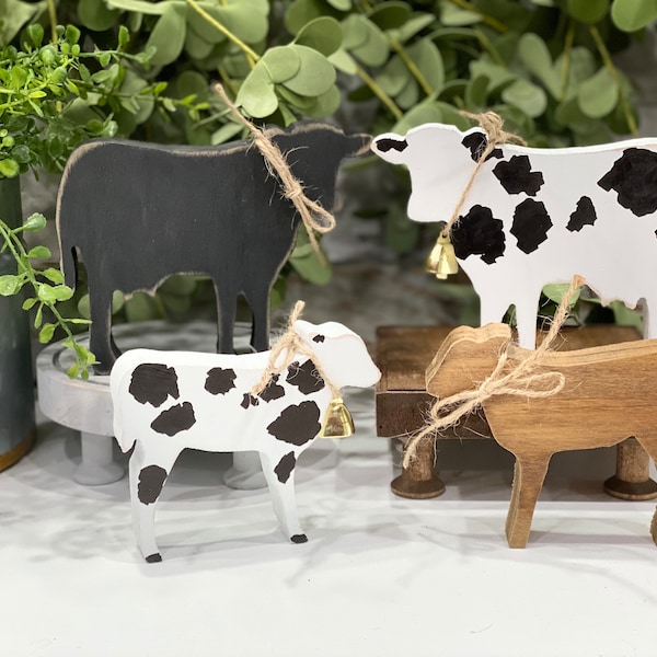 Wooden cows, cow gifts, Holstein cow,  wood farm animals, black and white cows, calf, 4H gifts, farmhouse decor,  country decor, dairy cows