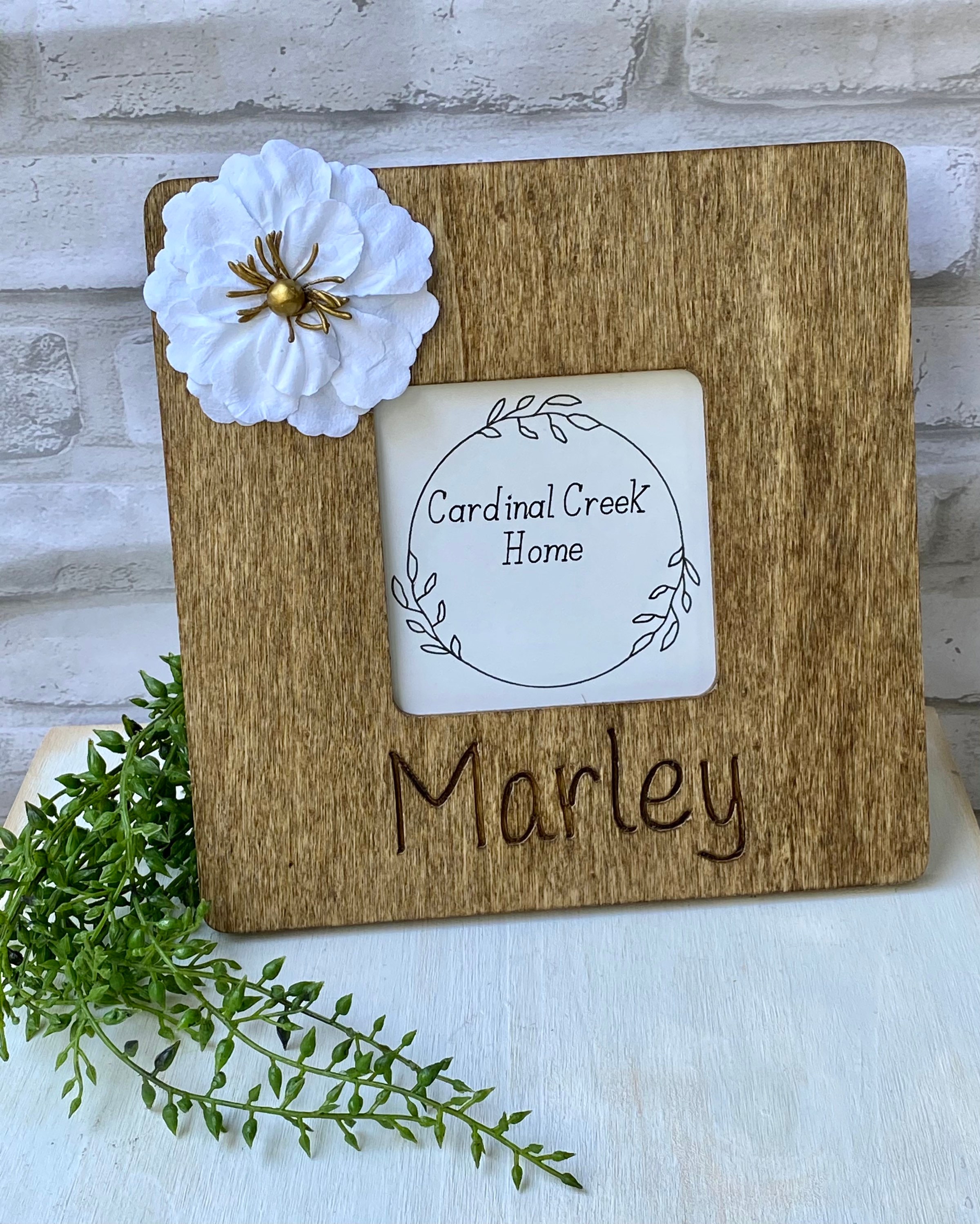 Personalised picture frame wood engraved frame flower Etsy
