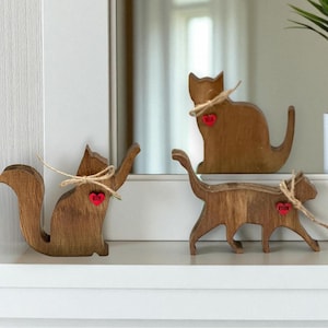 Wooden Cat Figures, personalized,Cat Lover Gift, rustic cat memorial gift, cat lover shelf sitter, custom cat home decor, cat tiered tray