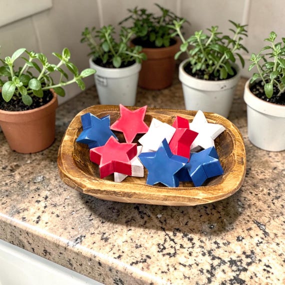 Red White Blue wooden stars, Set of 3, Patriotic Decor, Americana Shelf Decor, Tiered Tray Decor,  July 4th Decor