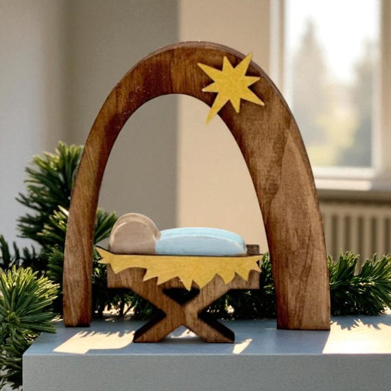 Handcrafted Wooden Nativity Set – Rustic Faith Decor, Religious Gift for Baptism, Memorial, Housewarming, or Christmas Display