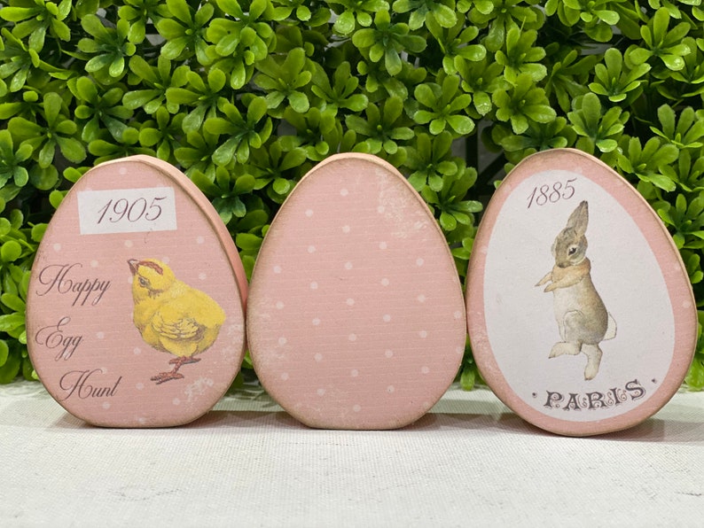 Wooden Decoupaged Easter Eggs Vintage Eggs Set of Three Etsy