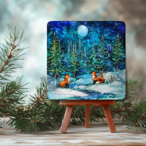 Letreros de madera de invierno con caballete, arte con temática de vida salvaje invernal, zorros, arte rústico de animales del bosque, bandeja navideña escalonada, pino inspirado en la naturaleza