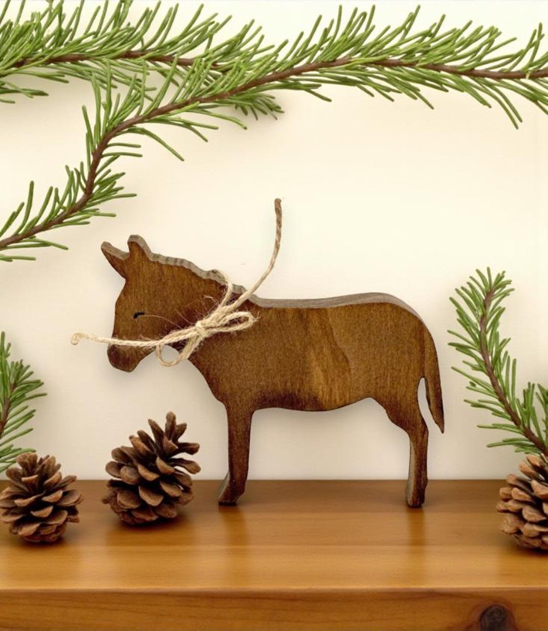 Rustic Wood Donkey Christmas Decor – Stained Pine Nativity Donkey ...