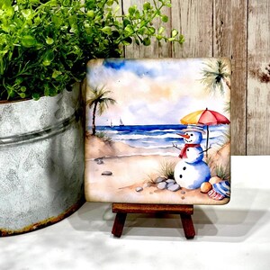 Coastal Christmas Snowman Wood Sign: Beachy Holiday Decor zdjęcie 4